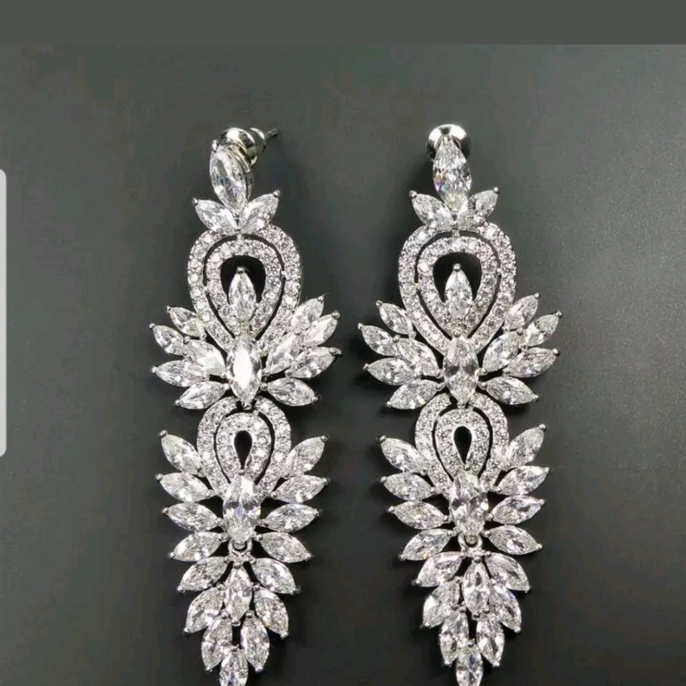 Rhodium plated CZ chandelier earrings